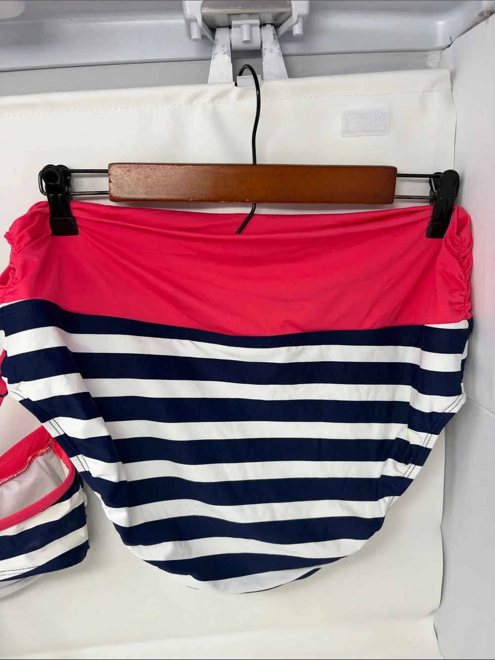 Beach House Navy Stripe High-Waist Bikini Set with Pink Trim Size 14